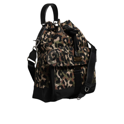 Dolce & Gabbana Multicolor Leopard Cotton Shoulder Bucket Bag