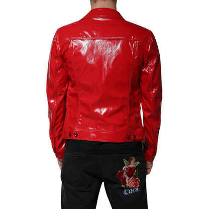 Dolce & Gabbana Red Polyester Button Down Collared Jacket