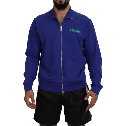 Dsquared² Blue Cotton Printed Collared Men Full Zip Sweater 1728,67345645728,Blue,Clothing,Dsquared²,IT48 | M,Material: 100% Cotton,Men,Men - Clothing,Preowned / Defect,Sweaters - Clothing,Sweaters - Men - Clothing,Sweatshirts - Sweaters - Clothing