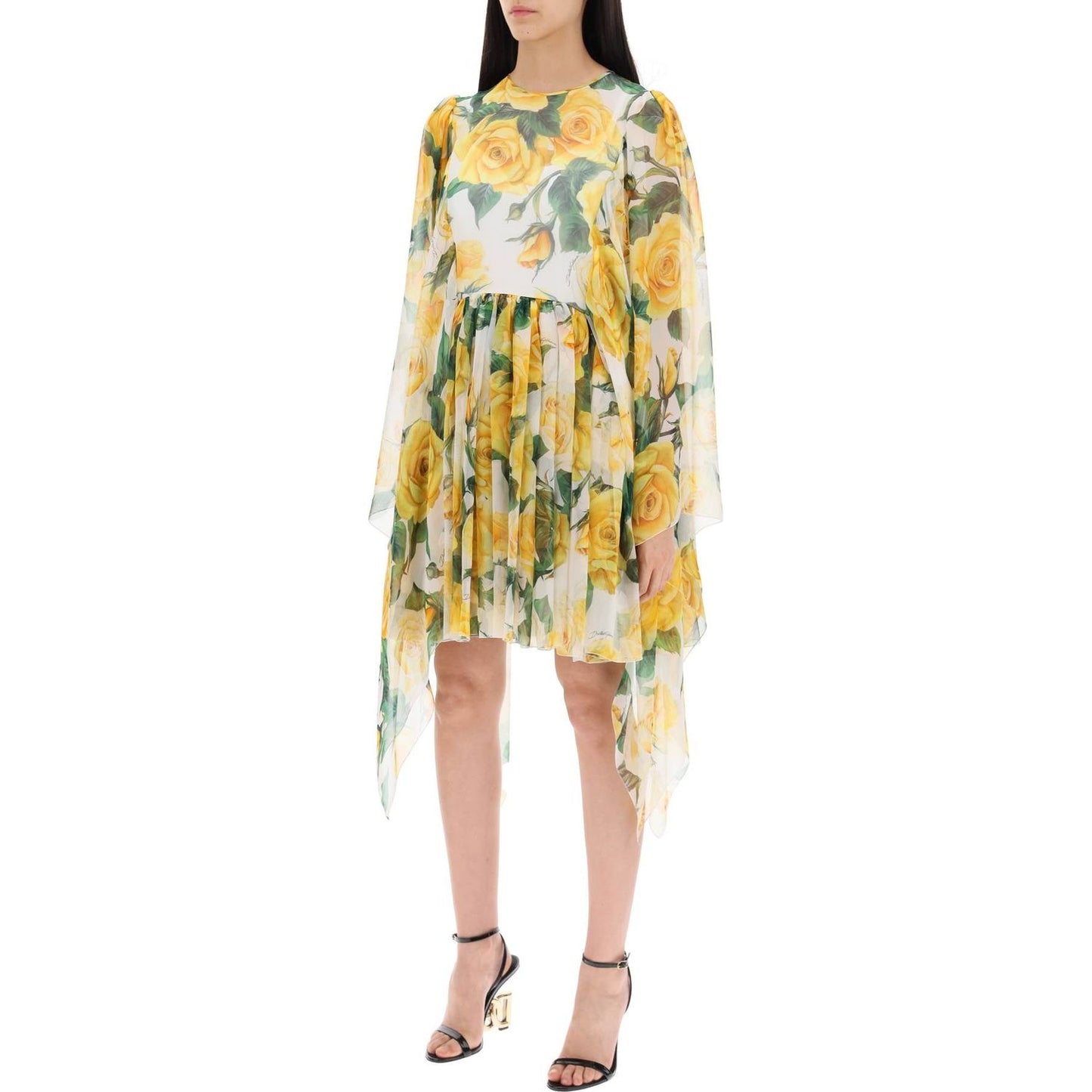 Dolce & Gabbana "short silk chiffon dress with yellow rose print" Dresses Dolce & Gabbana