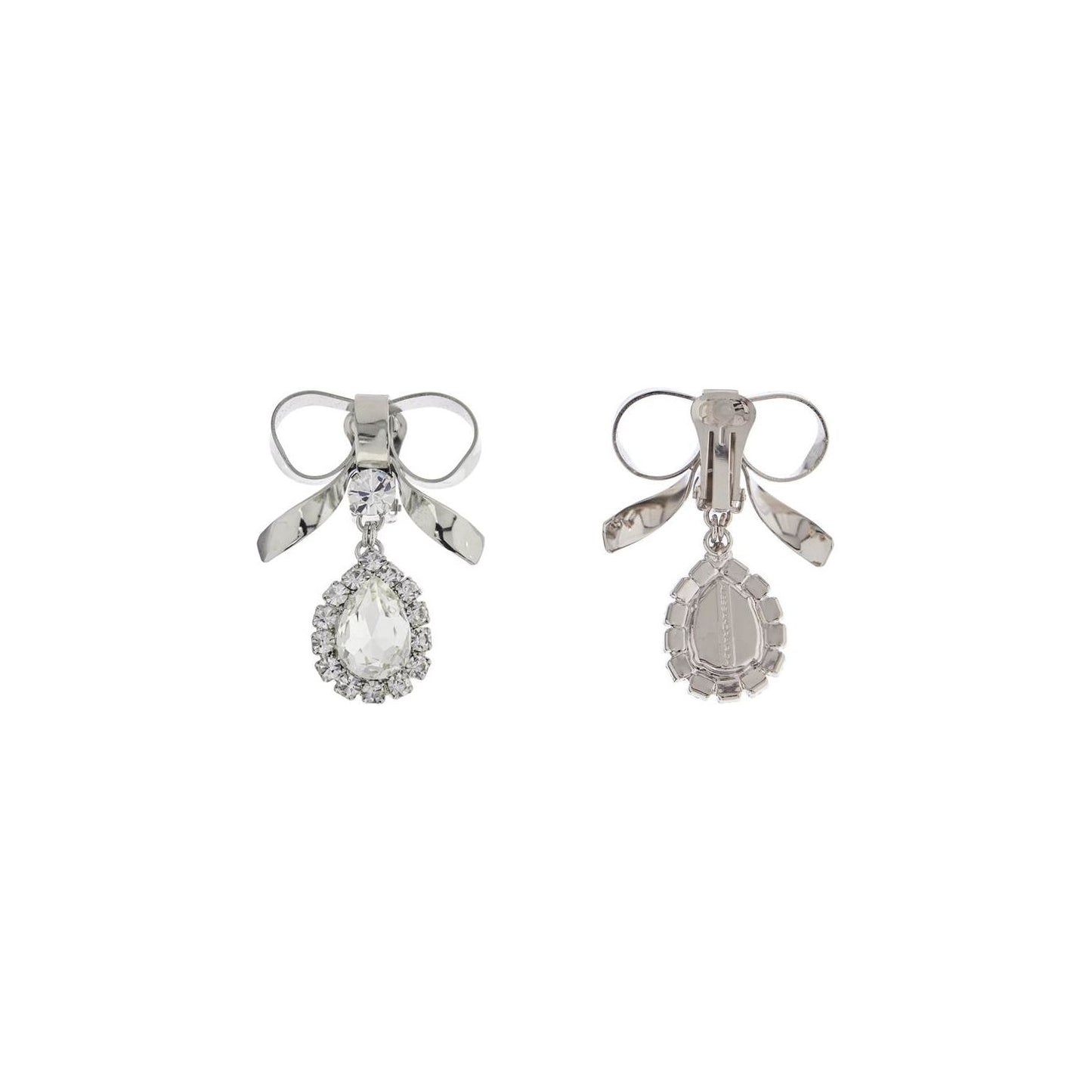 Alessandra Rich bow earrings with crystal pendant in silver-plated brass Jewellery Alessandra Rich