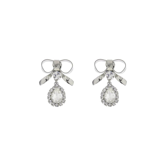 Alessandra Rich bow earrings with crystal pendant in silver-plated brass Jewellery Alessandra Rich