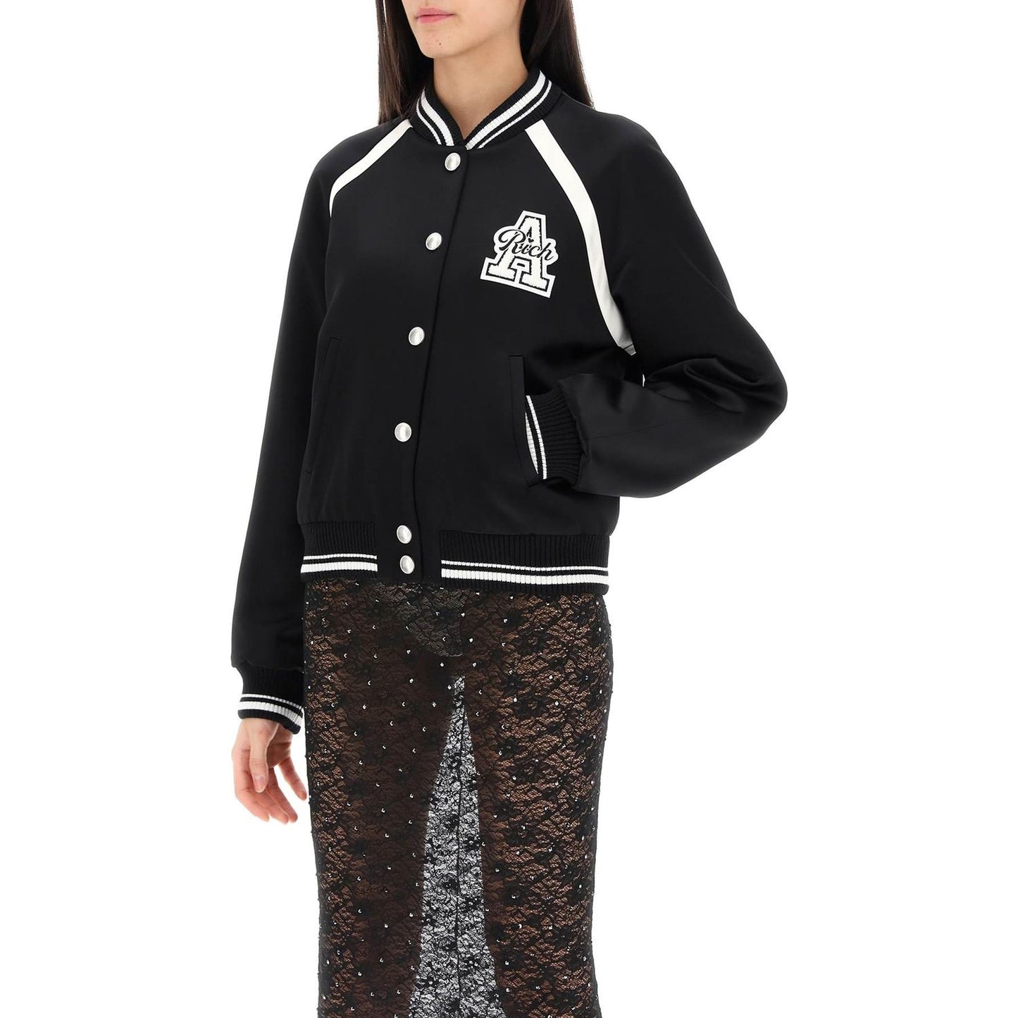 Alessandra Rich satin bomber jacket with logo patch Jackets Alessandra Rich