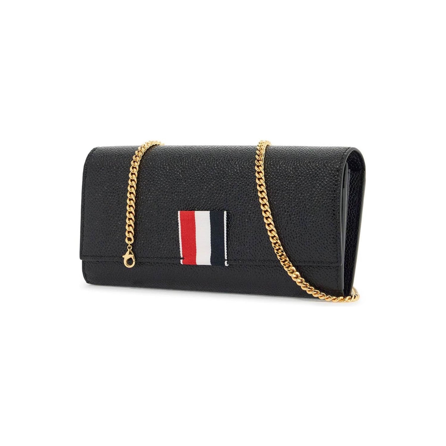 Thom Browne black calfskin chain wallet with rwb detail