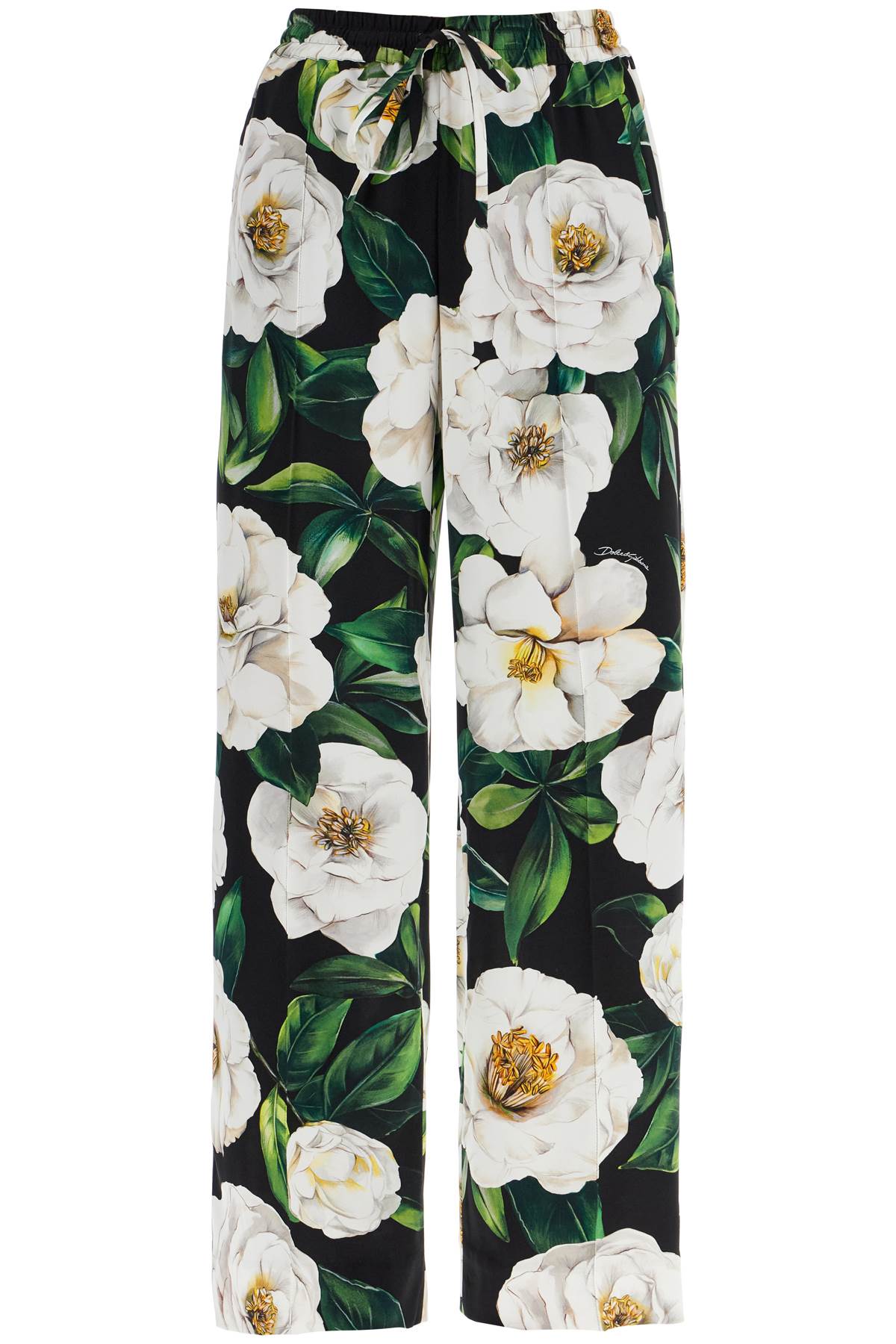 Dolce & Gabbana black silk pants with floral pattern Trousers Dolce & Gabbana