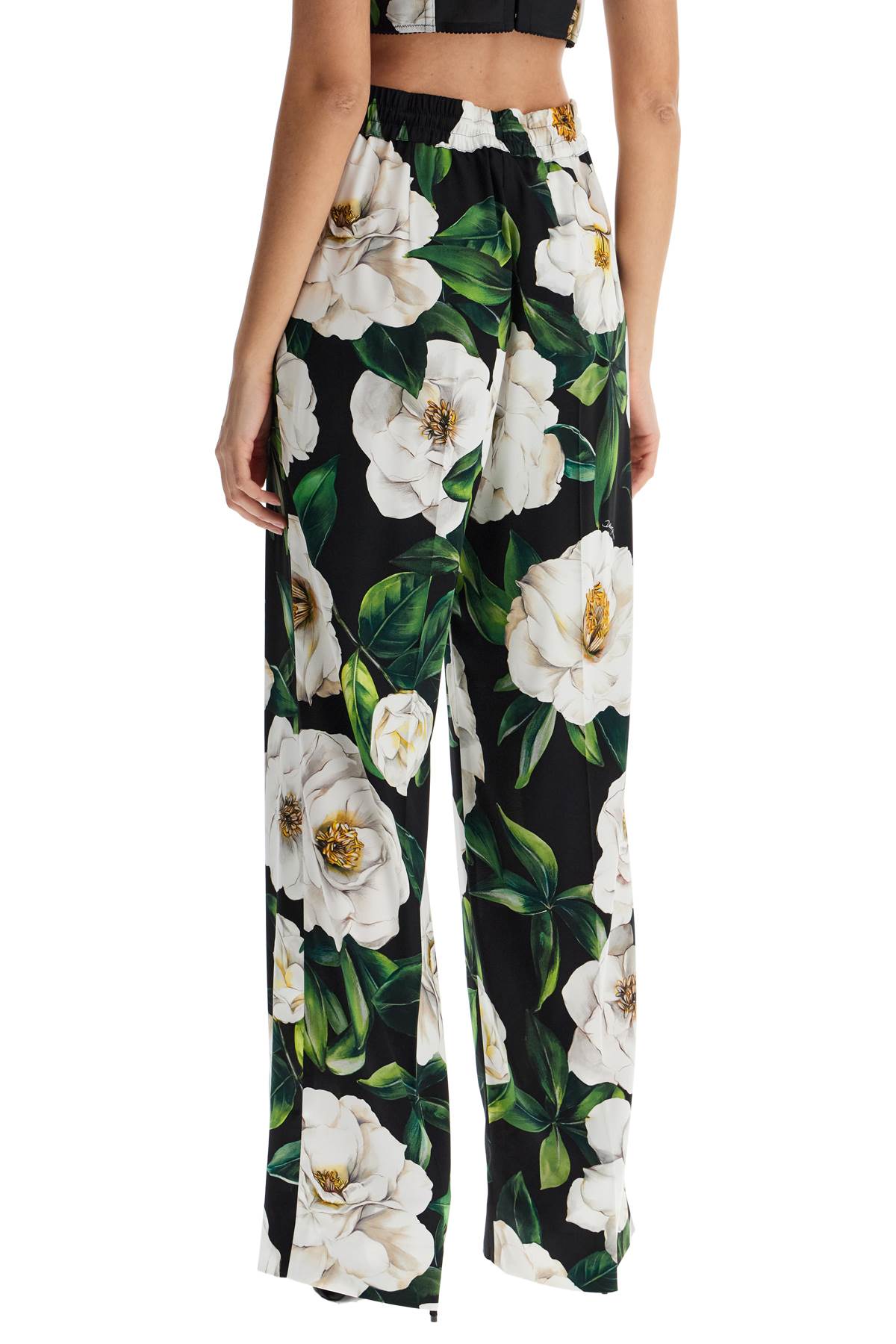 Dolce & Gabbana black silk pants with floral pattern Trousers Dolce & Gabbana