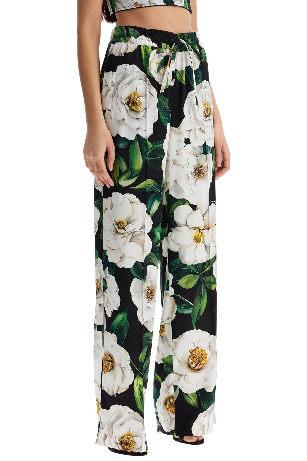 Dolce & Gabbana black silk pants with floral pattern Trousers Dolce & Gabbana