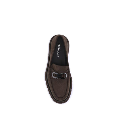 Ferragamo Brown Calf Leather Bos Taurus Slip-On Loafers Ferragamo