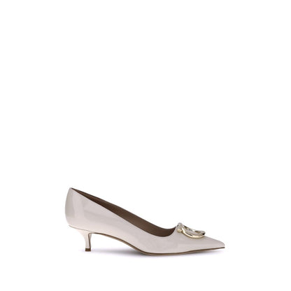 Ferragamo Cream Calf Leather Bos Taurus Mid Heel Pumps Ferragamo