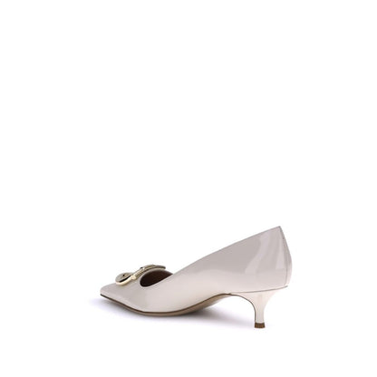 Ferragamo Cream Calf Leather Bos Taurus Mid Heel Pumps Ferragamo