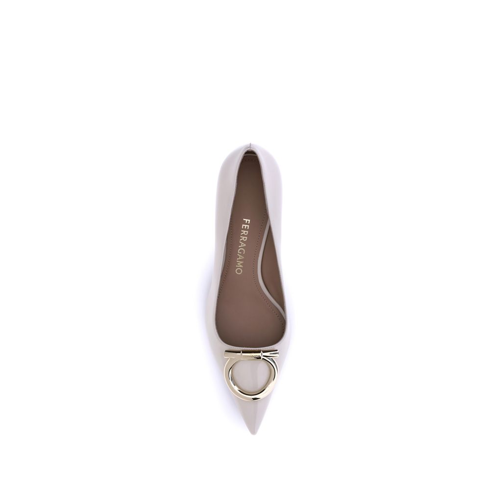 Ferragamo Cream Calf Leather Bos Taurus Mid Heel Pumps Ferragamo