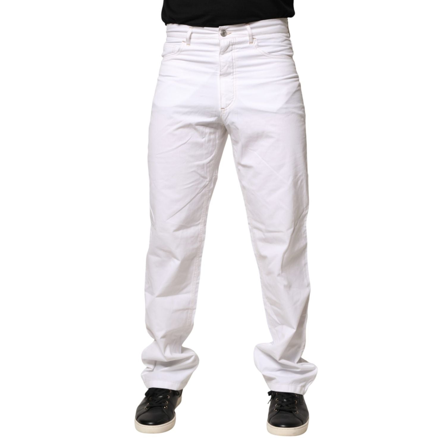 Fred Perry White Cotton Mid Waist Straight Men Denim Jeans