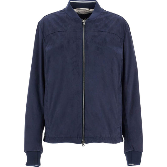 HERNO dark blue suede bomber with mandarin collar