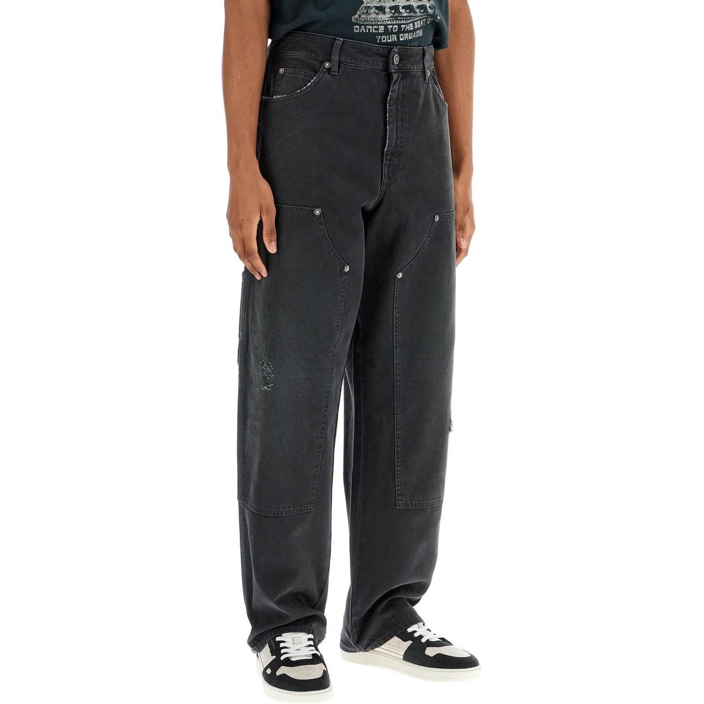 Golden Goose painter pants in black cotton destroyed effect journey Trousers Golden Goose