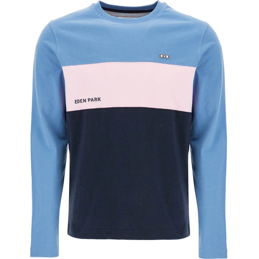 EDEN PARK light blue patterned long sleeve crew neck t-shirt cotton