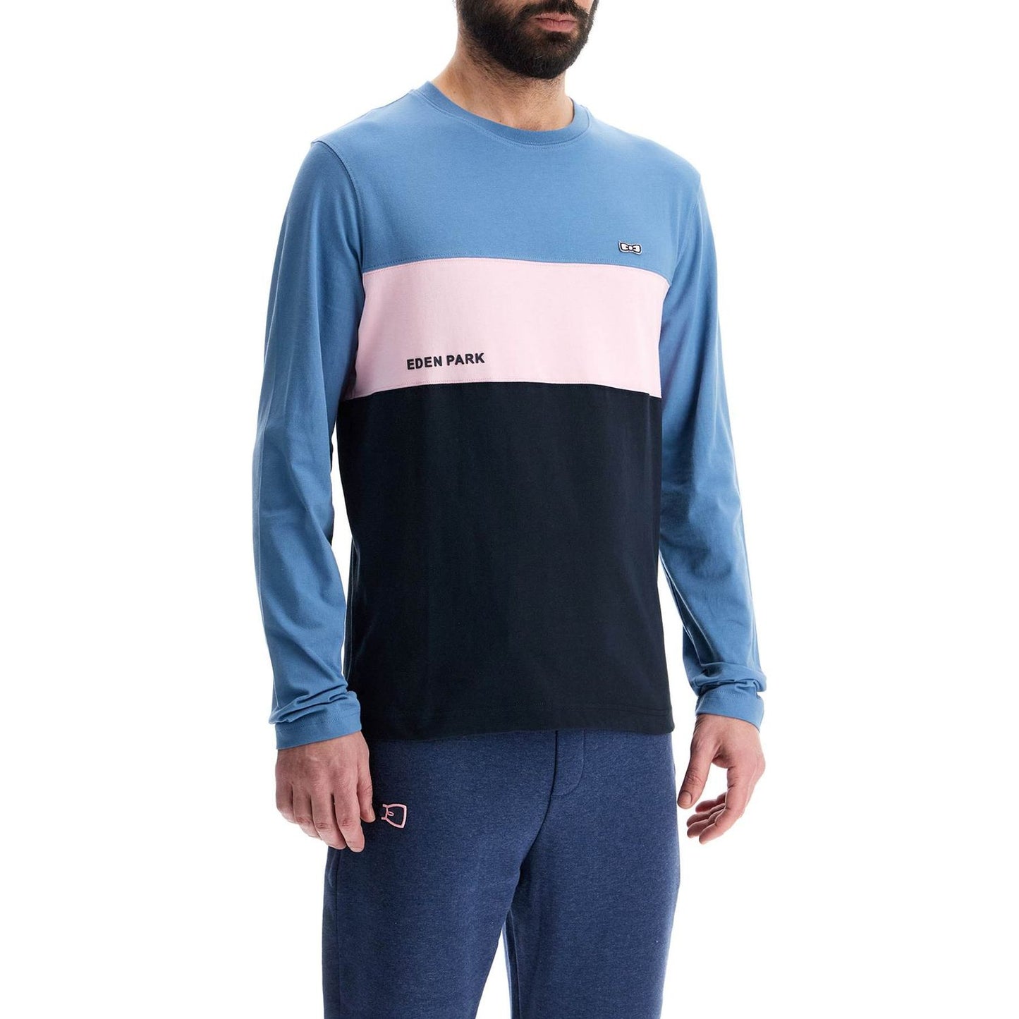 EDEN PARK light blue patterned long sleeve crew neck t-shirt cotton