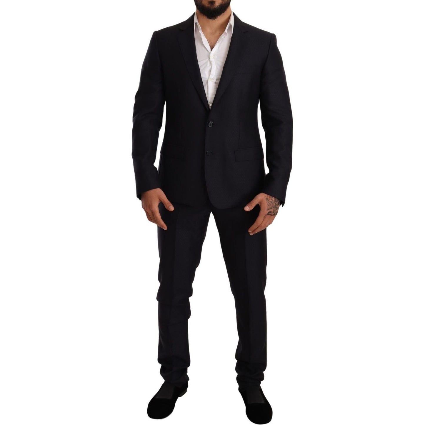 Suit Elegant Slim Fit Jacquard Suit in Blue Dolce & Gabbana