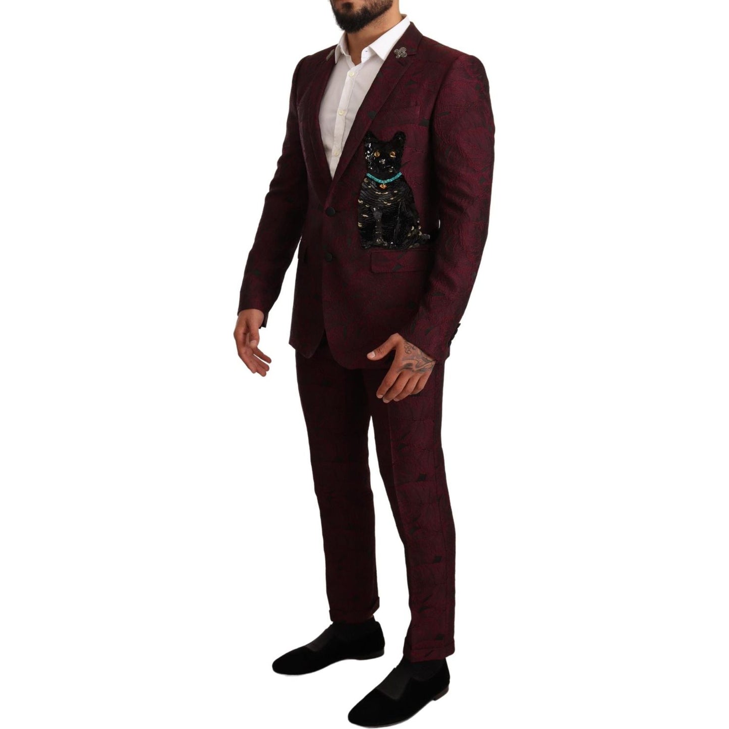 Elegant Maroon Leaf Pattern Two-Piece Suit Dolce & Gabbana