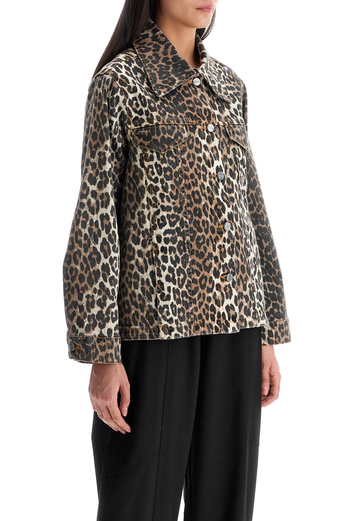 Ganni "leopard print denim jacket" Jackets Ganni