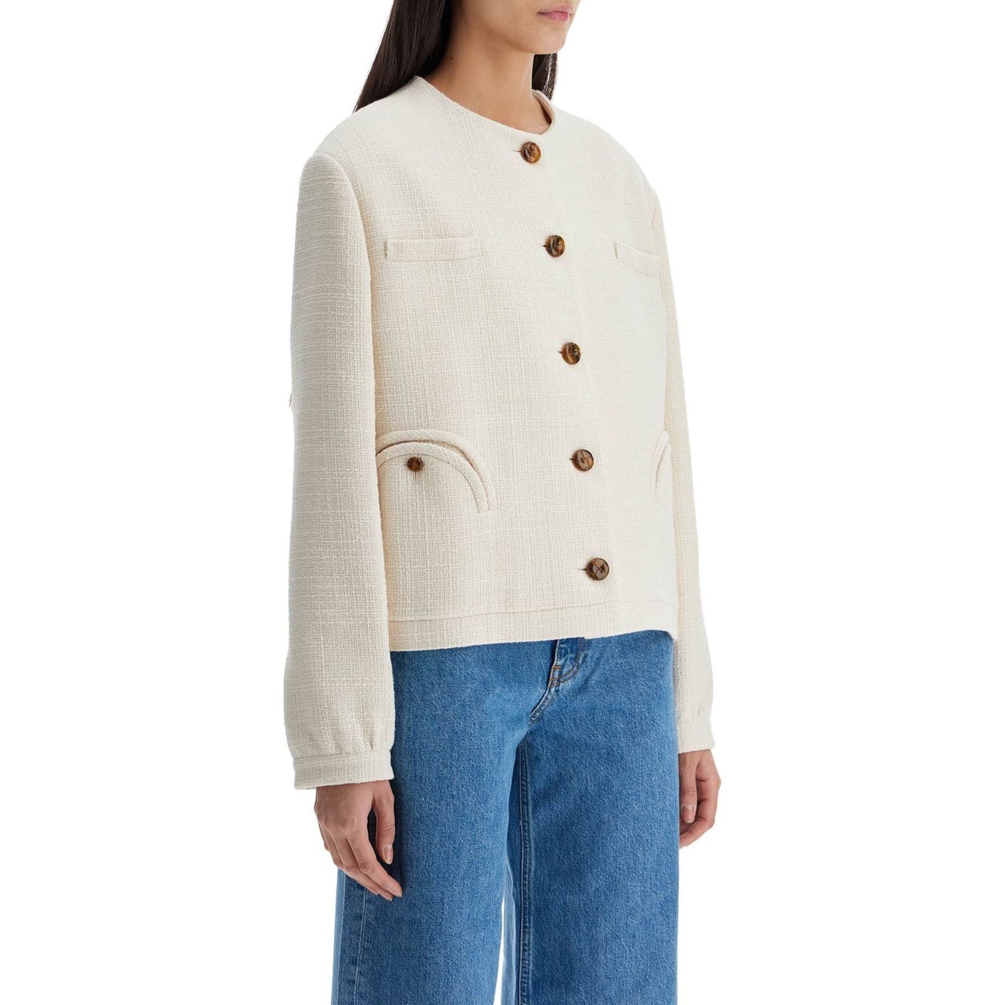 Blaze Milano cropped cream cotton bolero with buttons and pockets Jackets Blaze Milano