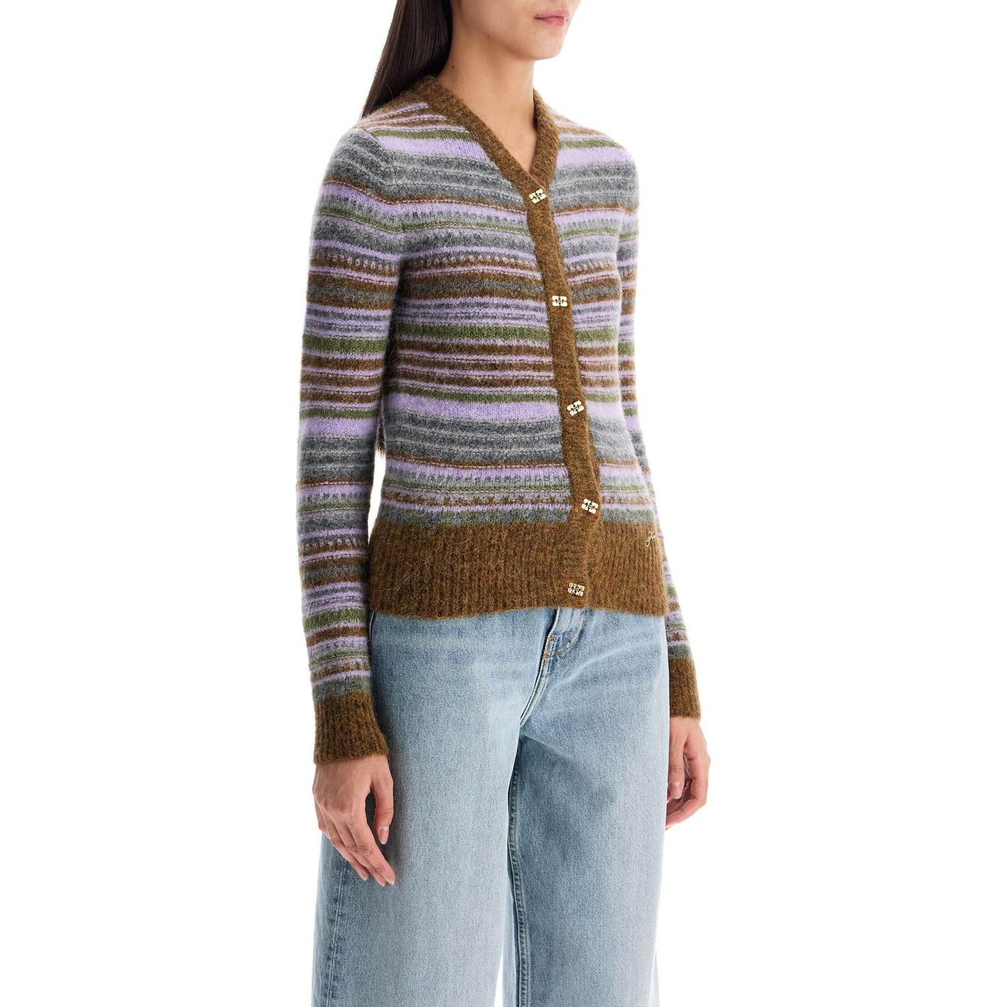 Ganni soft striped cardigan in merino wool Knitwear Ganni