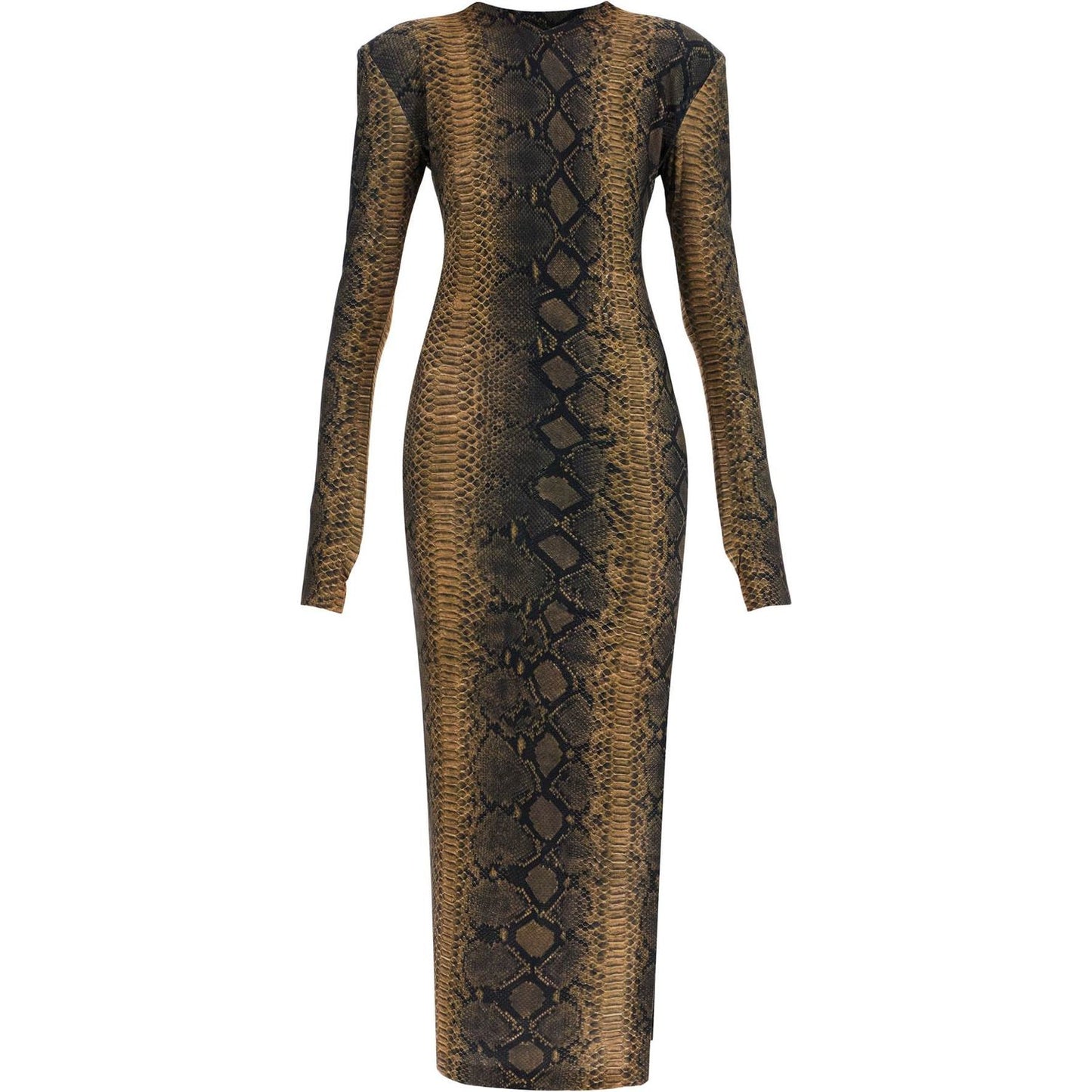 Norma Kamali brown slim fit long python effect dress Dresses Norma Kamali