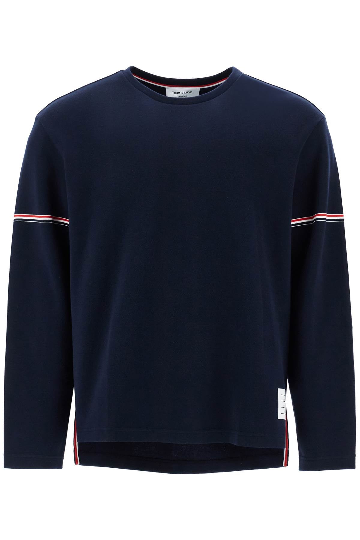 Thom Browne blue cotton rugby t-shirt with red and white stripe Topwear Thom Browne