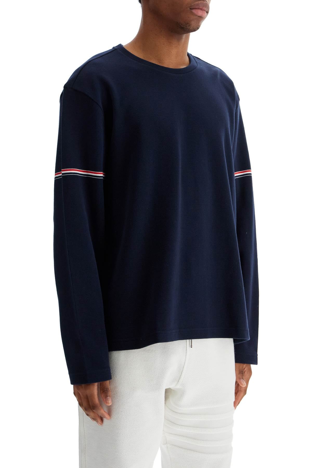 Thom Browne blue cotton rugby t-shirt with red and white stripe Topwear Thom Browne