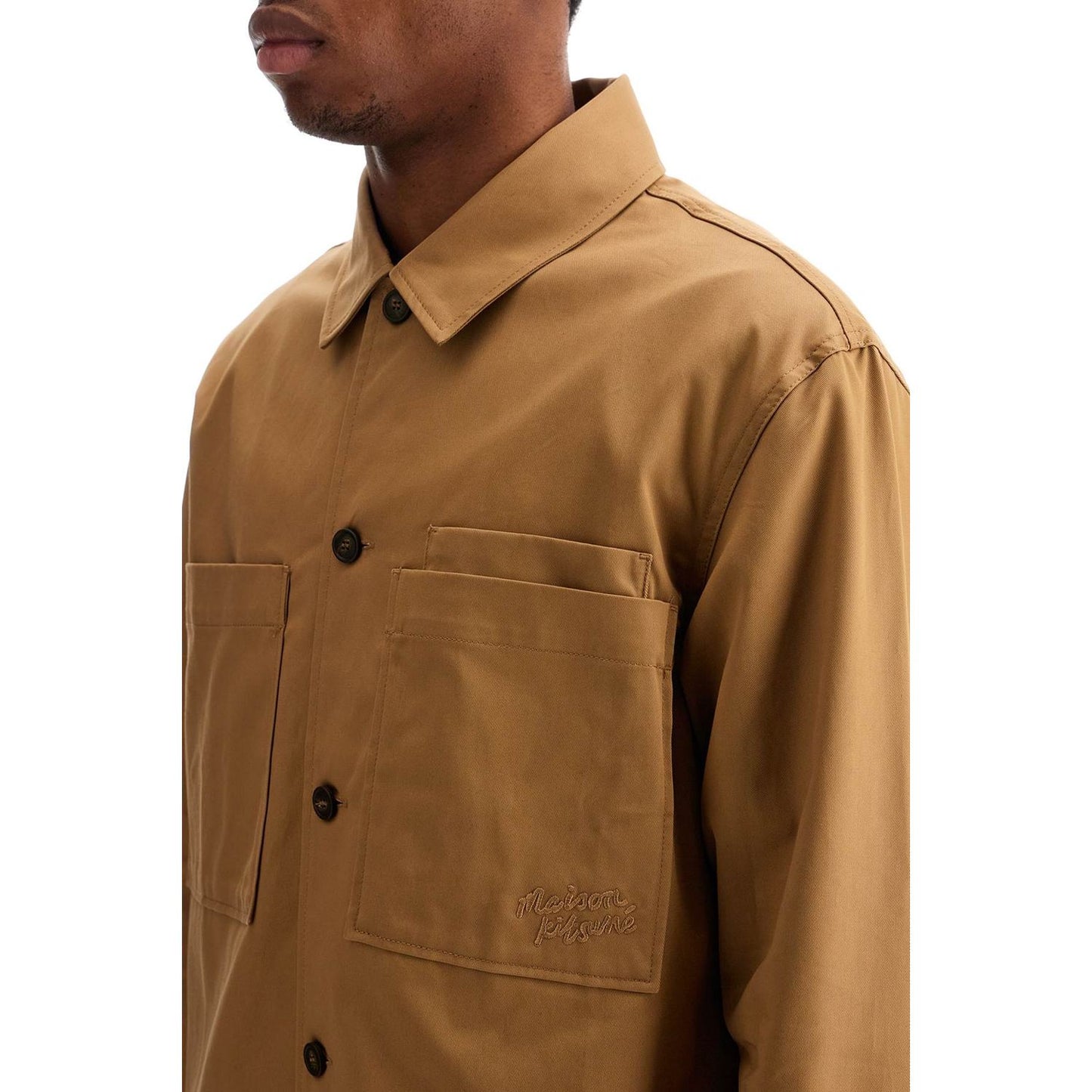 Maison Kitsune minimalist beige chino cotton shirt with buttons and applied pockets Shirts Maison Kitsune