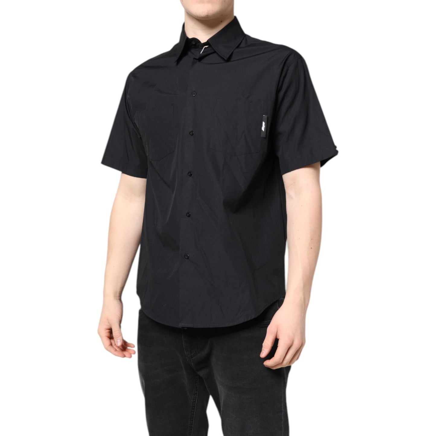 MSGM Black Printed Short Sleeves Collared Men Casual Shirt MSGM