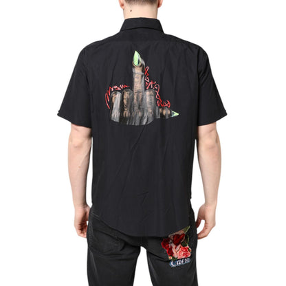 MSGM Black Printed Short Sleeves Collared Men Casual Shirt MSGM