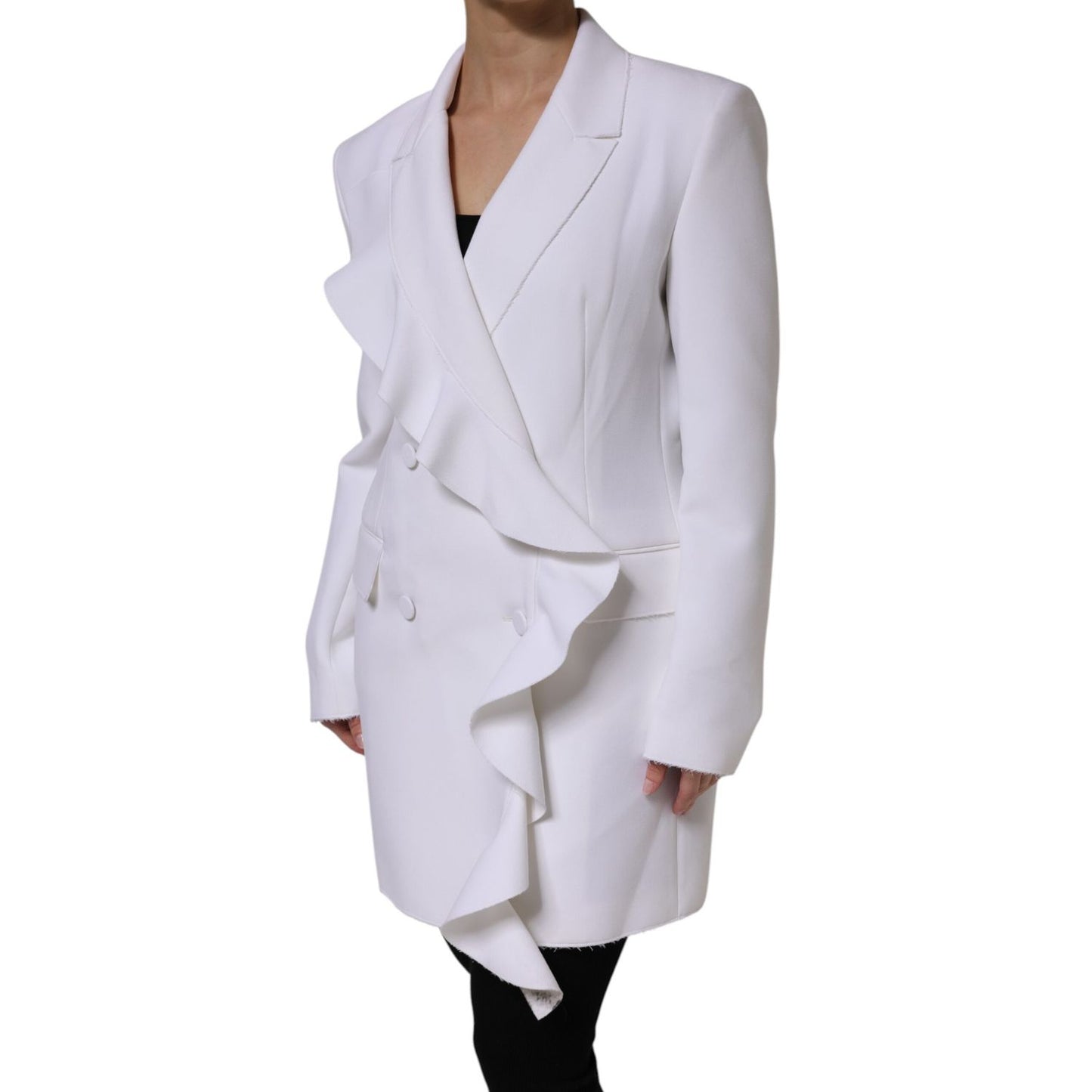 MSGM White Polyester Long Sleeves Ruffled Wrap Jacket 1728,67345645728,Clothing,Coats - Jackets & Coats - Clothing,IT46|XL,Jackets & Coats - Clothing,Jackets & Coats - Women - Clothing,Material: 84% Polyester 10% Viscose 6% Elastane,MSGM,New with tags,Whi