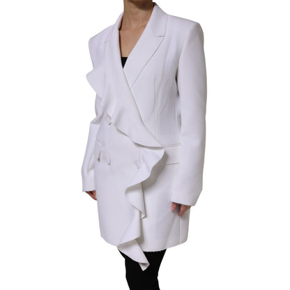 MSGM White Polyester Long Sleeves Ruffled Wrap Jacket 1728,67345645728,Clothing,Coats - Jackets & Coats - Clothing,IT46|XL,Jackets & Coats - Clothing,Jackets & Coats - Women - Clothing,Material: 84% Polyester 10% Viscose 6% Elastane,MSGM,New with tags,Whi