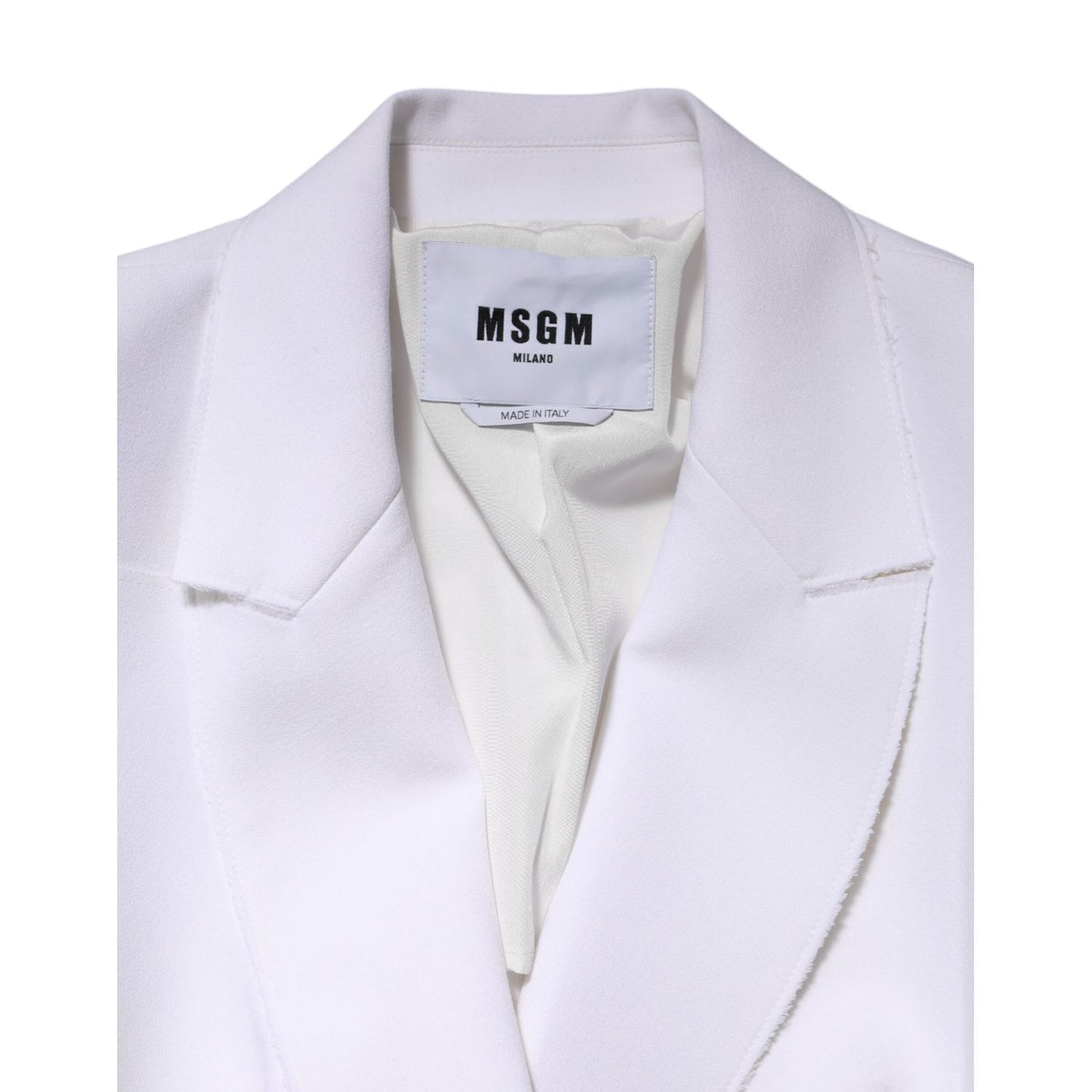 MSGM White Polyester Long Sleeves Ruffled Wrap Jacket 1728,67345645728,Clothing,Coats - Jackets & Coats - Clothing,IT46|XL,Jackets & Coats - Clothing,Jackets & Coats - Women - Clothing,Material: 84% Polyester 10% Viscose 6% Elastane,MSGM,New with tags,Whi