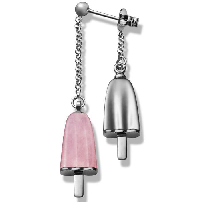 AMBROSINI JEWELS -  ORECCHINI doppi ARGENTO 925° ghiacciolo finitura bianca pietra rosa DESIGNER FASHION JEWELLERY AMBROSINI JEWELS