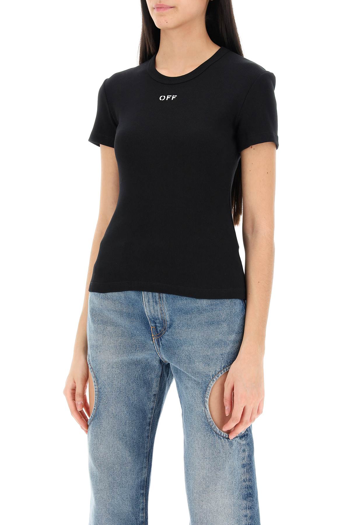 Off White Off-White ribbed t-shirt with off embroidery Topwear Off White