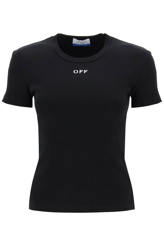 Off White Off-White ribbed t-shirt with off embroidery Topwear Off White