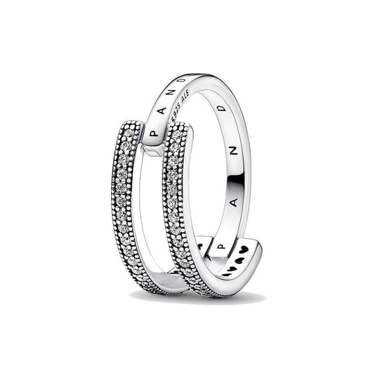 PANDORA JEWELS Mod. SIGNATURE LOGO & PAVE DOUBLE BAND - RING - Size 52 JEWELRY,Lady,Ring