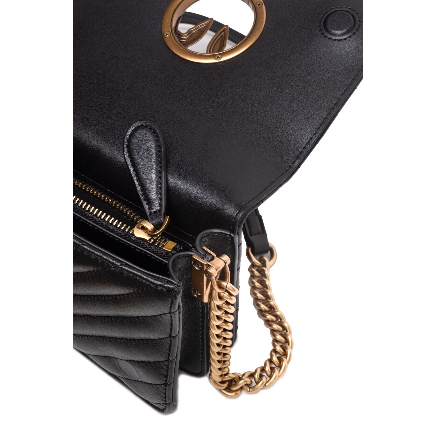 PINKO Black Leather Love Click Mini Shoulder Bag