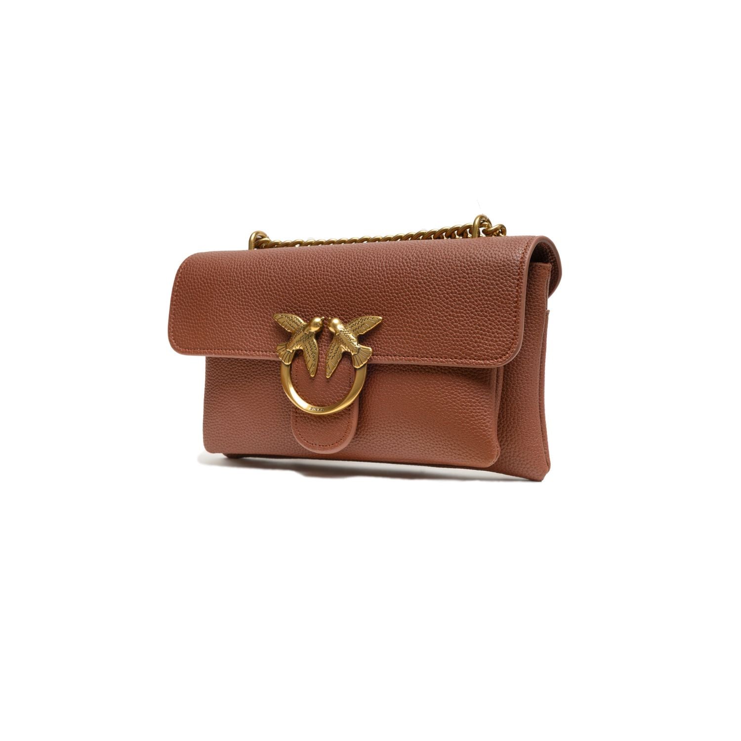 PINKO Brown Leather Love Boucle Riga Shoulder Bag