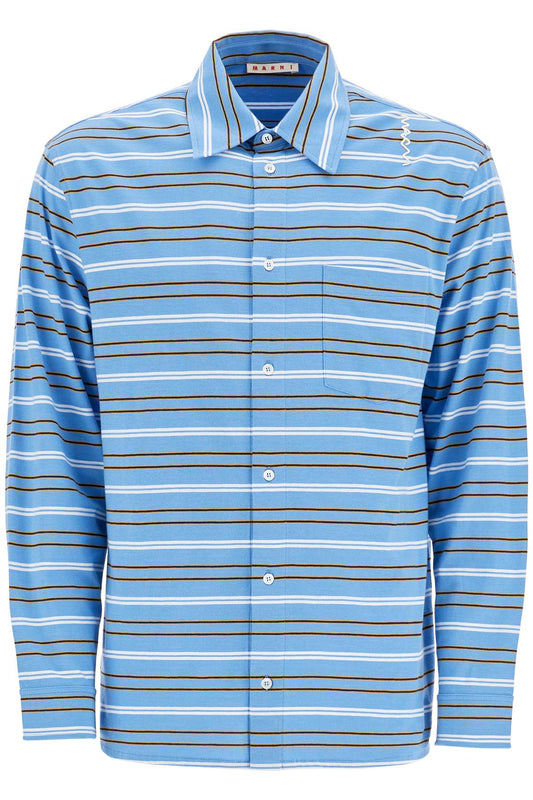 Marni light blue cotton turtleneck polo with horizontal stripes