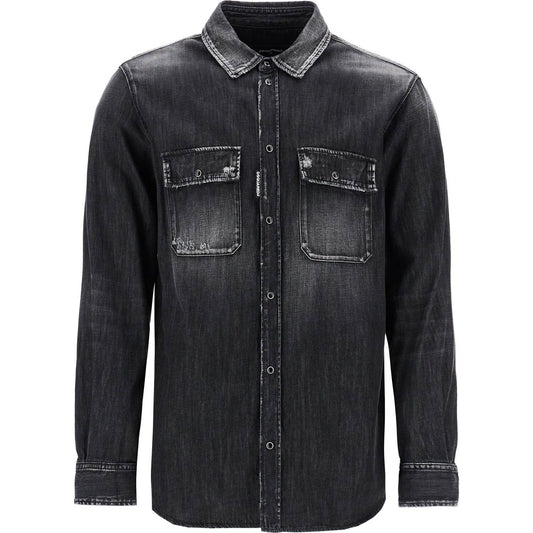 Dsquared2 black cotton shirt with contrast stitching Shirts Dsquared2