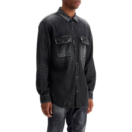 Dsquared2 black cotton shirt with contrast stitching Shirts Dsquared2