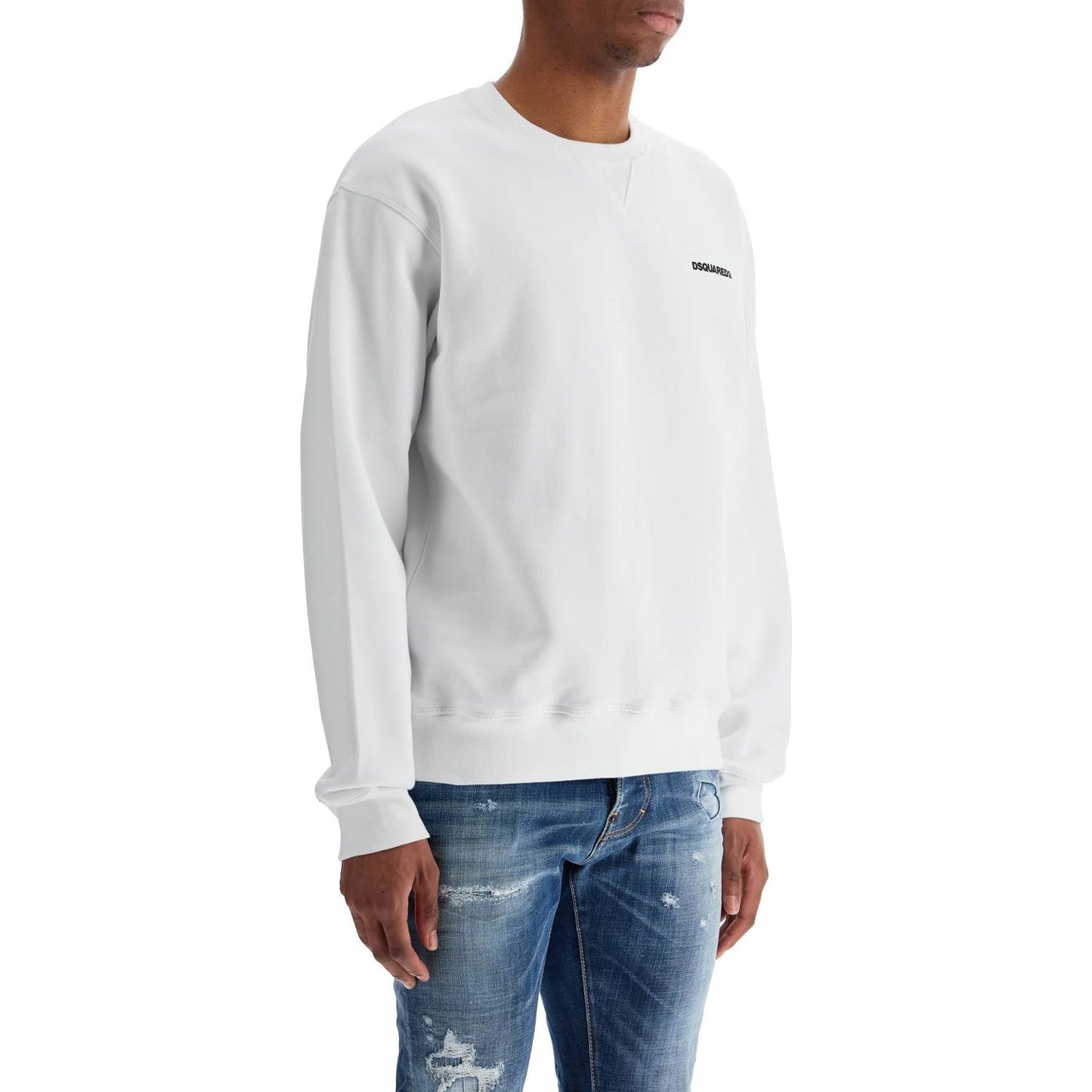 Dsquared2 white crew neck sweatshirt in cotton with embroidered logo Topwear Dsquared2