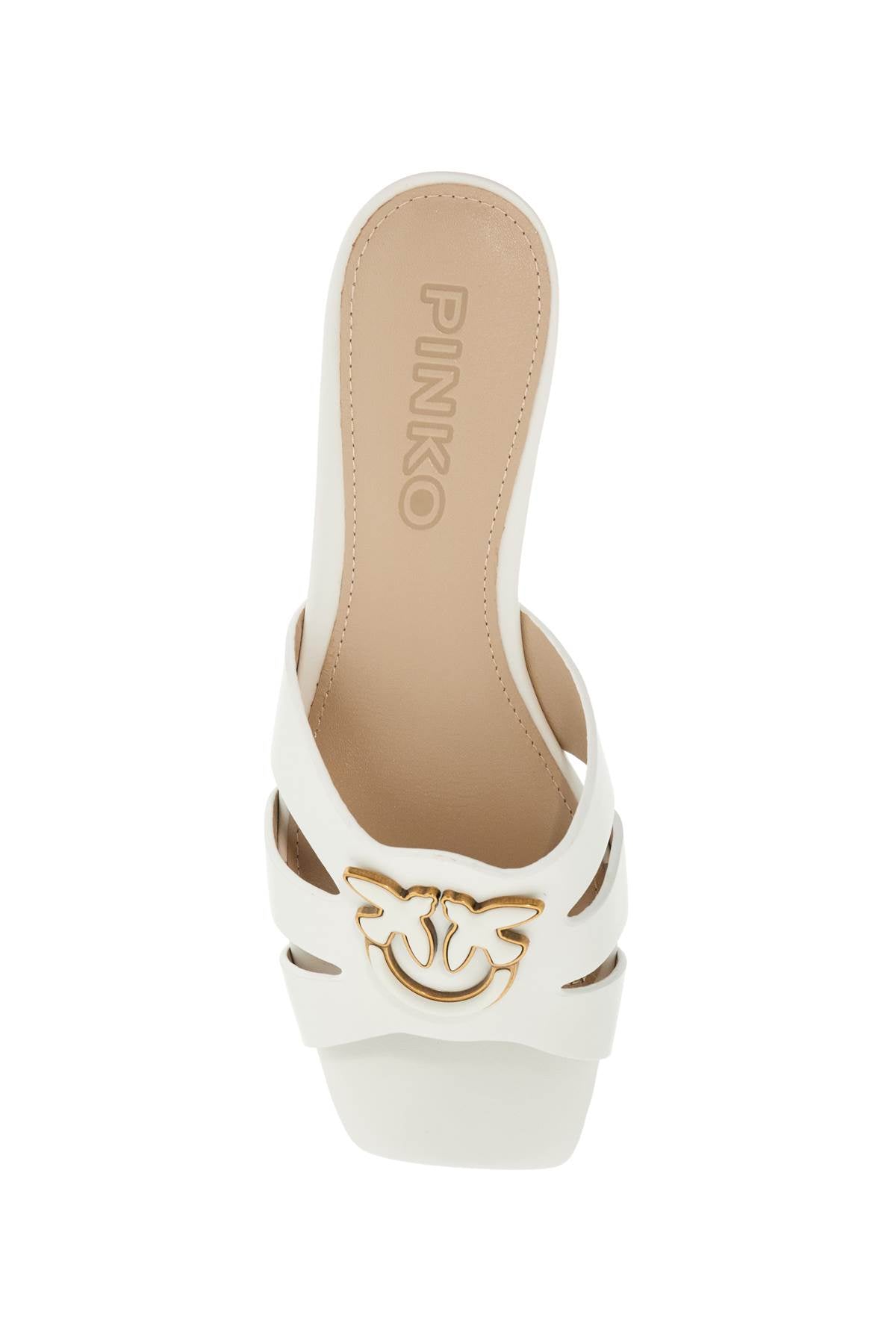 Pinko milk calf leather slippers with striped structure and golden details Sandals Pinko