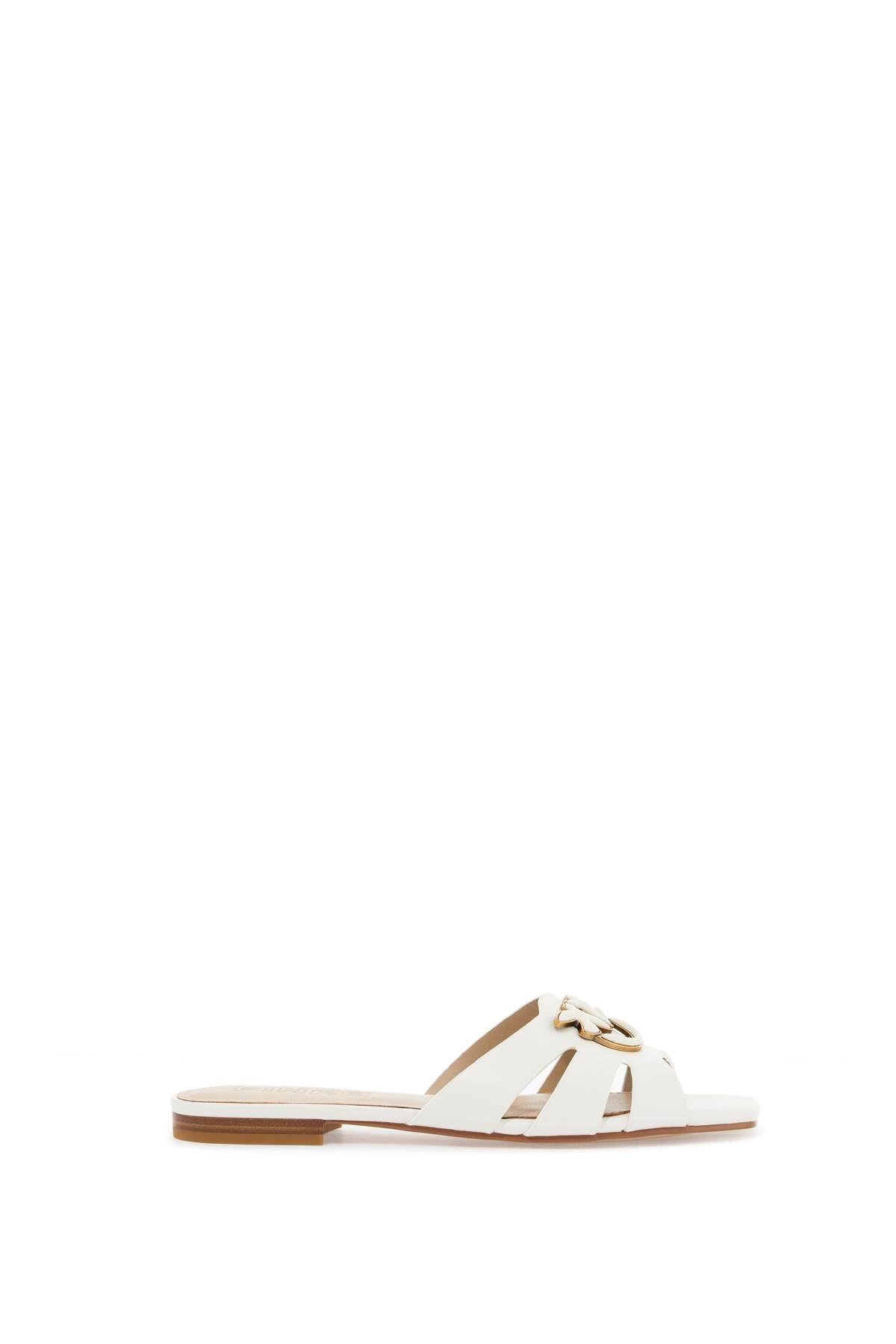 Pinko milk calf leather slippers with striped structure and golden details Sandals Pinko