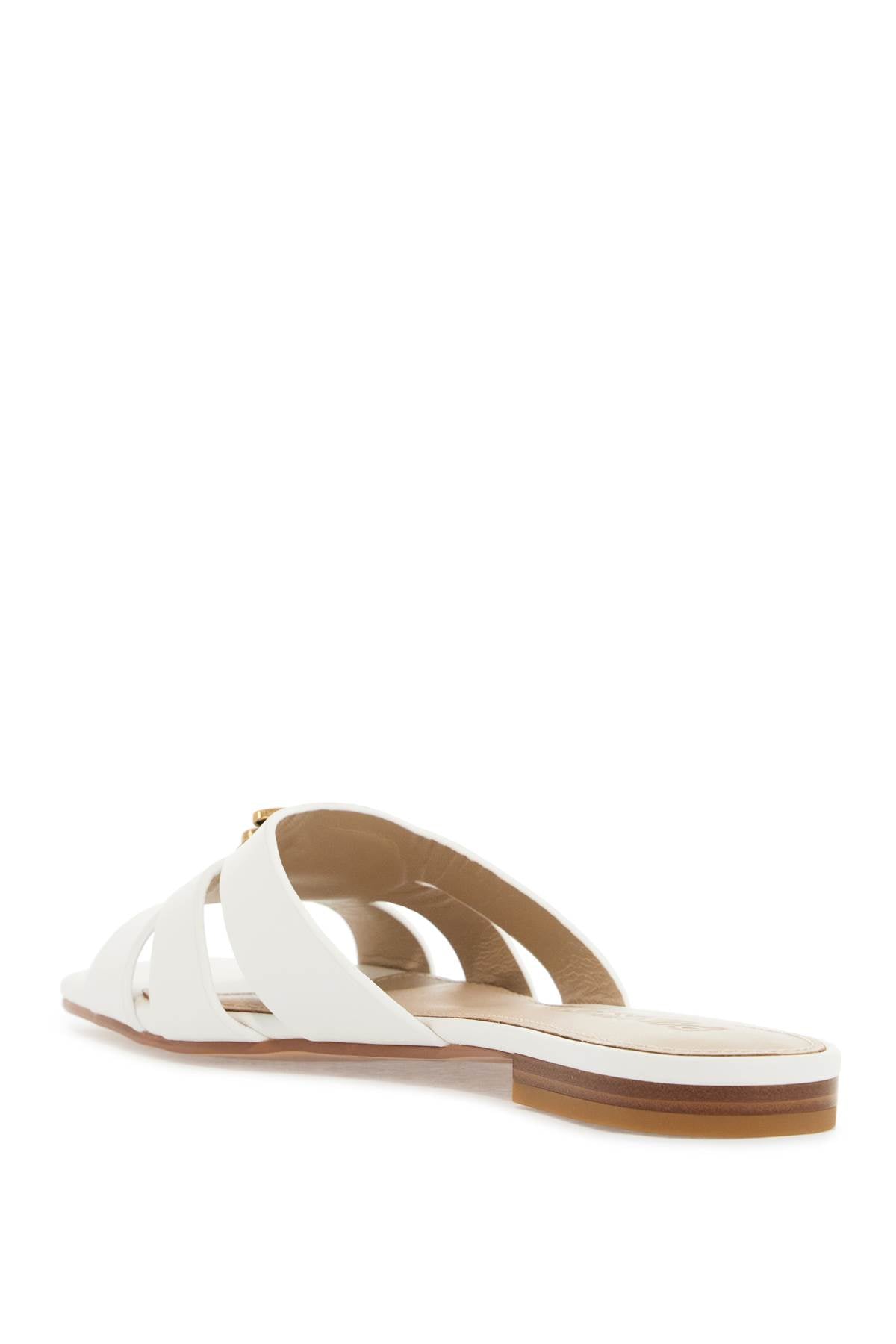 Pinko milk calf leather slippers with striped structure and golden details Sandals Pinko