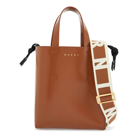 Marni brown calf leather shopping bag with minimalist design and shoulder strap Shopper Marni