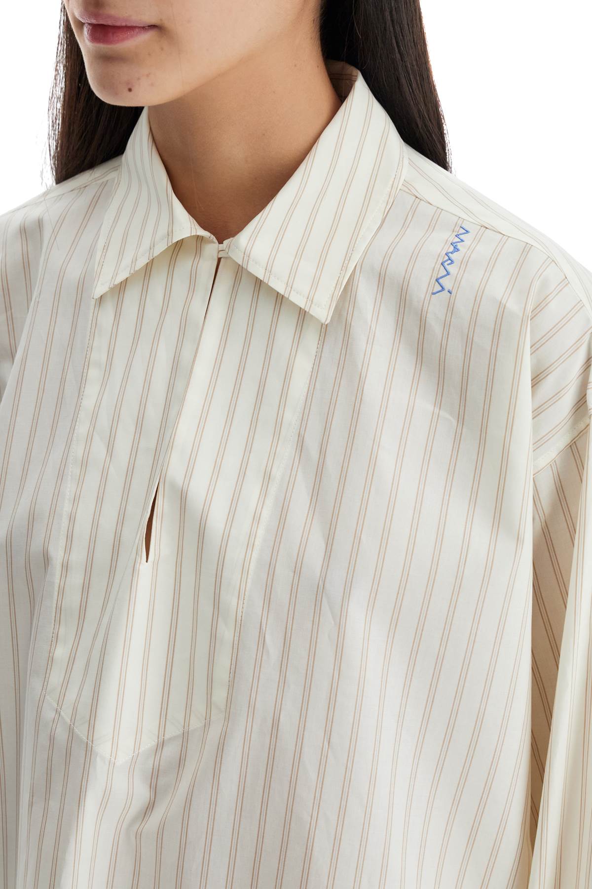 Marni ivory striped cotton top with embroidered logo Topwear Marni