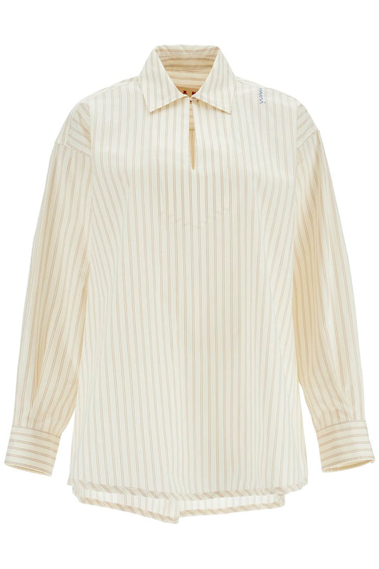 Marni ivory striped cotton top with embroidered logo Topwear Marni